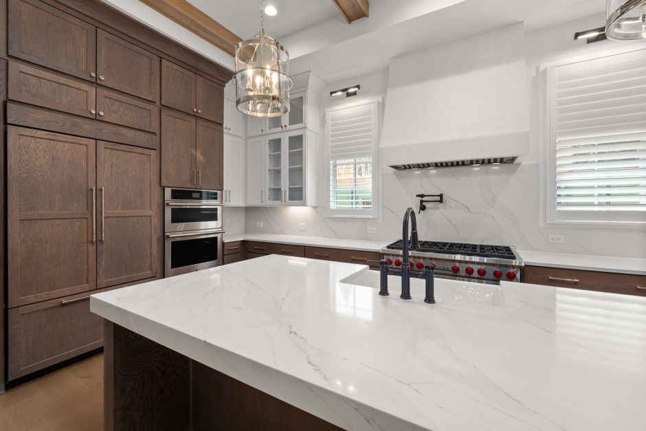 Beautiful marble kitchen island countertop surface